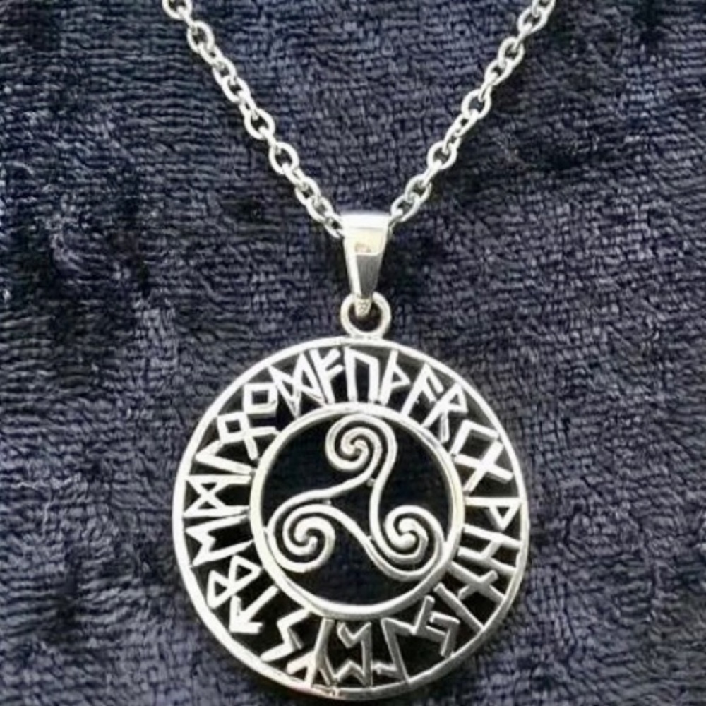 Triskele Triple Spiral with Runes Pendant Celtic